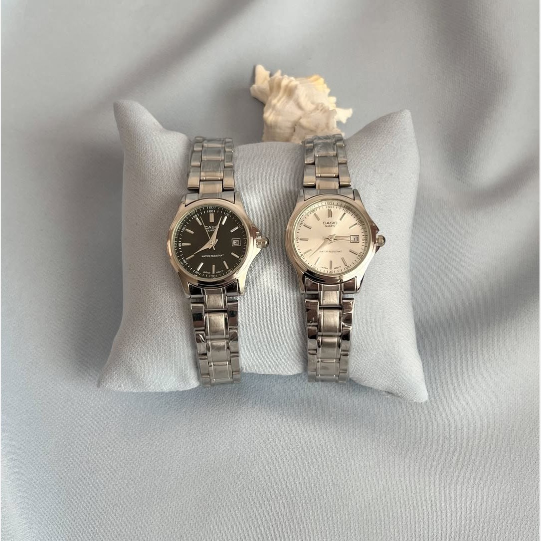 ساعت زنانه casio(کاسیو) اصل ، عقربه ای صحفه گرد رنگ بندی کامل و بند استیل نقره ای ضد آب کد 0002