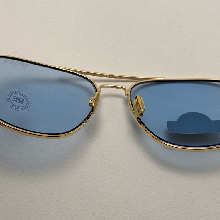 عینک آفتابی خلبانی رندولف شیشه سنگ آبی آسمانی طلایی فول پک RANDOLPH AVIATOR RE 58 24K GOLD