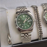 ساعت زنانه و مردانه رولکس Rolex ست با دستبند و انگشتر صفحه سبز با ارسال رایگان