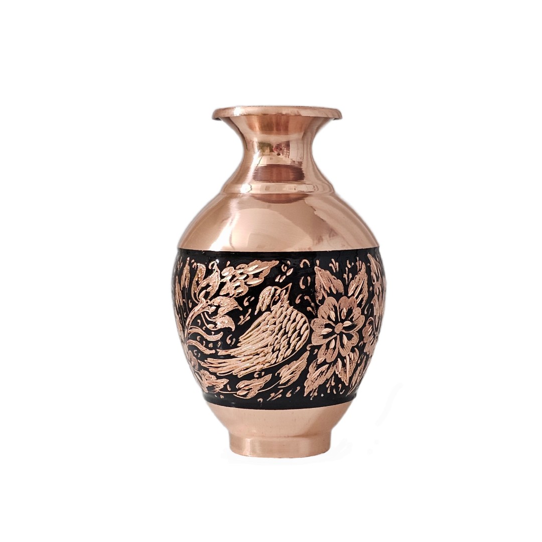 گلدان مسی الماس تراش مدل خمره ای ارتفاع 15