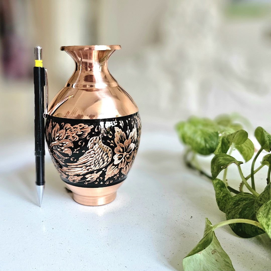 گلدان مسی الماس تراش مدل خمره ای ارتفاع 15