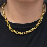 گردنبند آبکاری نقره مشابه طلا طرح زنجیر بافت طنابی دوبل پهن ضد حساسیت رنگ ثابت کد agy (پس کرایه)