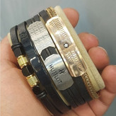 دستبند چرمی قفل و پلاک استیل مردانه طرح رولکس Rolex کیفیت چرم عالی تنوع طرح رنگ ثابت کد bn (پس کرایه)