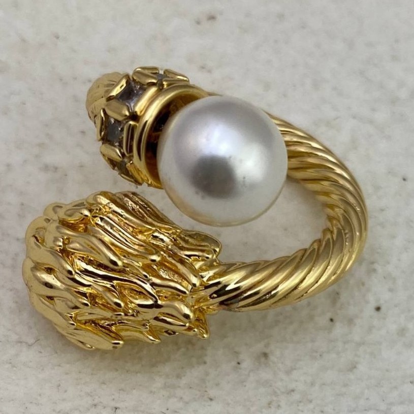 انگشتر آبکاری نقره زنانه طرح مروارید فری سایز Freesize تنوع طرح رنگ ثابت کد tj (پس کرایه)