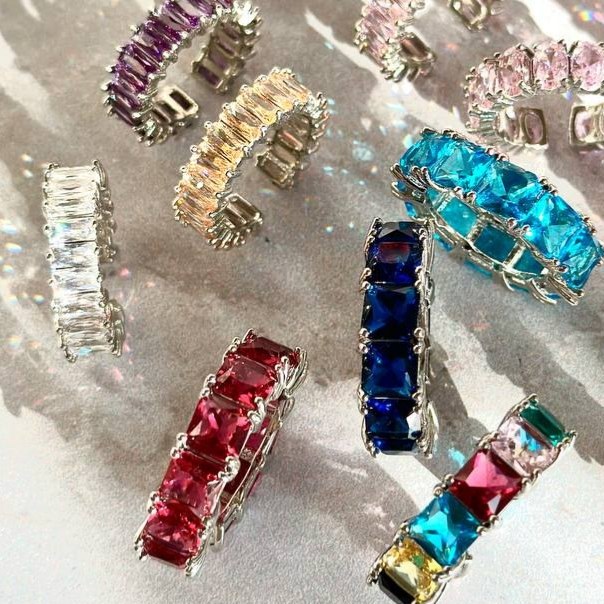 انگشتر زنانه طرح جواهری مدل تنیسی نگین رنگی فری سایز freesize رنگ ثابت کد gy