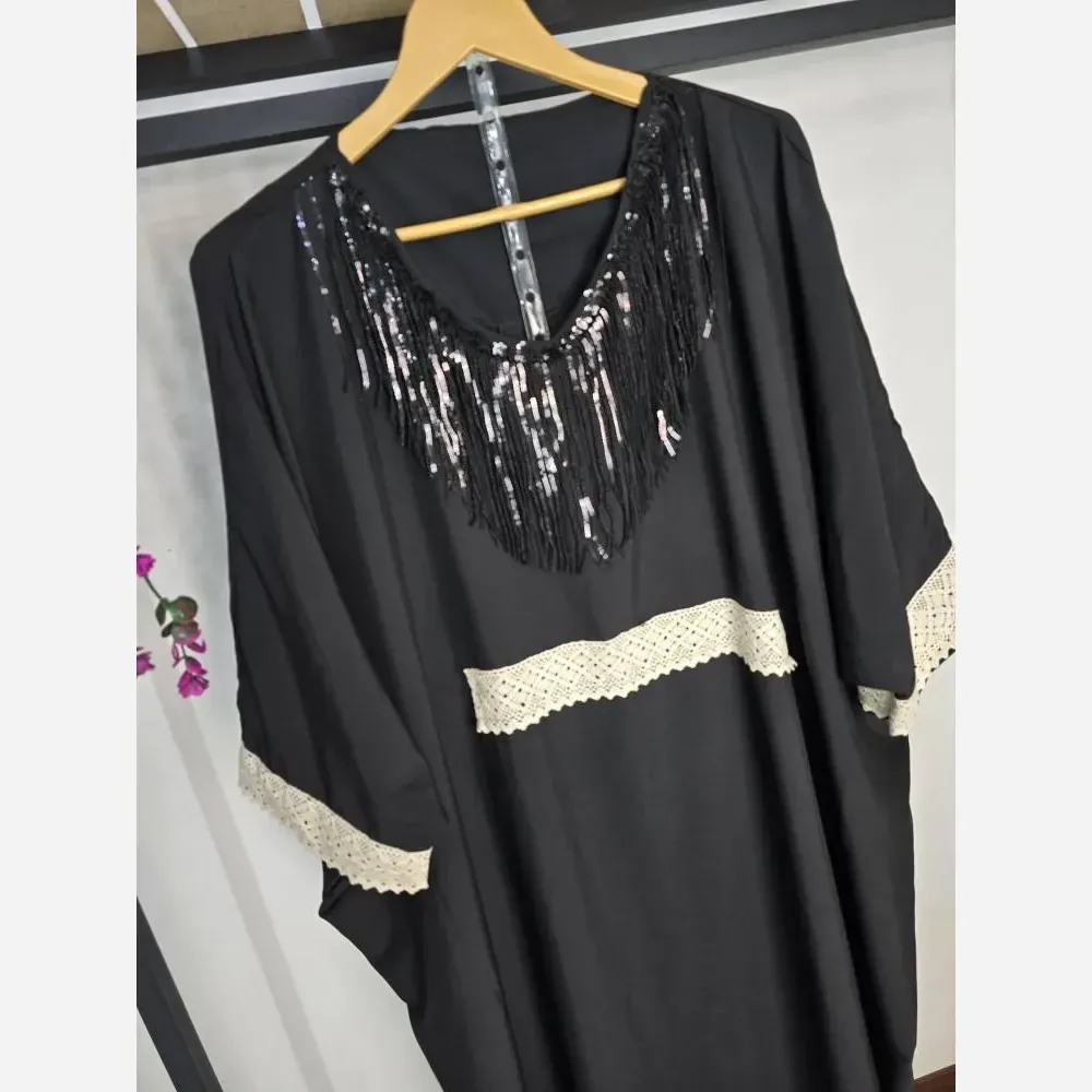 عبا مجلسی زنانه مدل پولک دانتل دار جنس الیزه فری سایز 38 تا 52