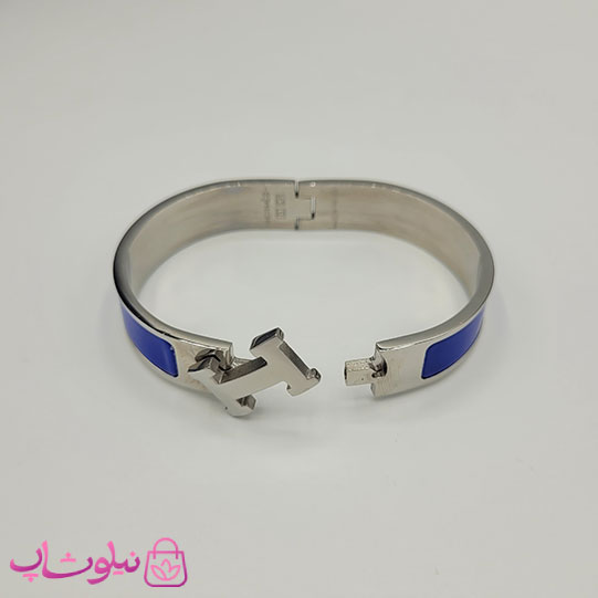 دستبند زنانه هرمس آبی نقره ای استیل قفل اورجینال کد 800
