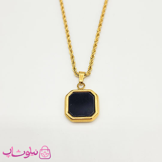 گردنبند سنگ اونیکس مشکی با زنجیر طنابی طلایی کد 300