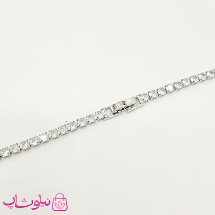 گردنبند زنانه تنیسی ریز نقره ای سفید 45 سانت 3 میل کد 1988