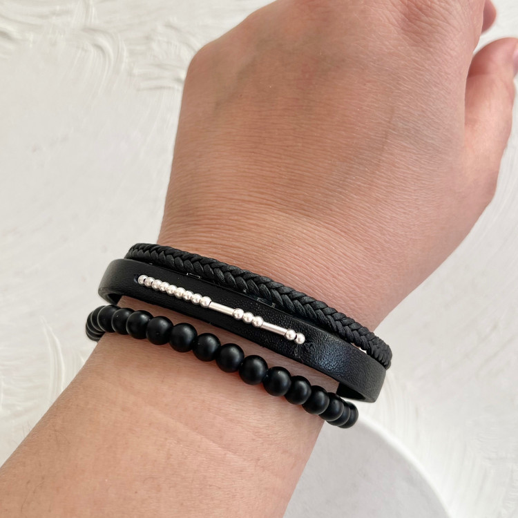 دستبند چرم کد مورس نقره ایتالیایی اسم