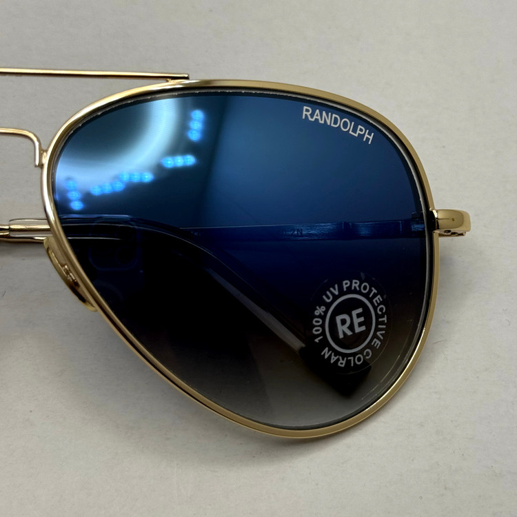 عینک آفتابی و شب خلبانی رندولف شیشه سنگ مدل کانکورد آبی فریم طلایی فول پک RANDOLPH CONCORD CR 231 24K GOLD (ارسال