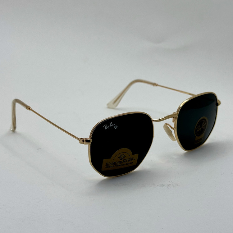عینک ریبن هگزونال شیشه سنگ مشکی فریم طلایی به همراه پک کامل ریبن کد Rayban RB 3548 (ارسال رایگان)