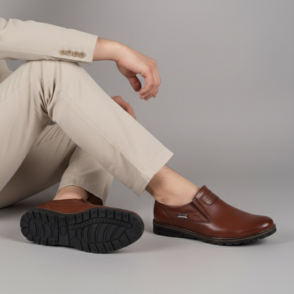 کفش مجلسی مردانه مدل پردیس رنگ عسلی پرفرووش