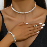 ست جواهری سه تکه مروارید تنیسی نقره ای