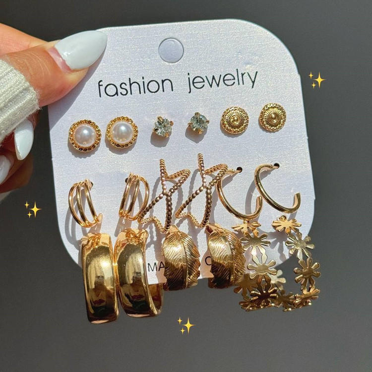 پک گوشواره طلایی 9 تایی شیک و خفن