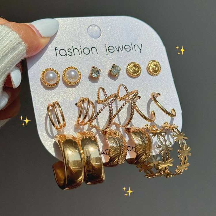 پک گوشواره طلایی 9 تایی شیک و خفن